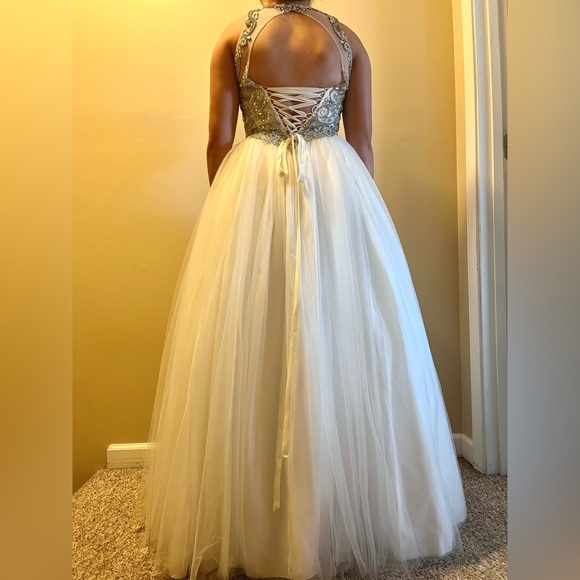 White Bejeweled Prom Dress - Picture 4 of 6